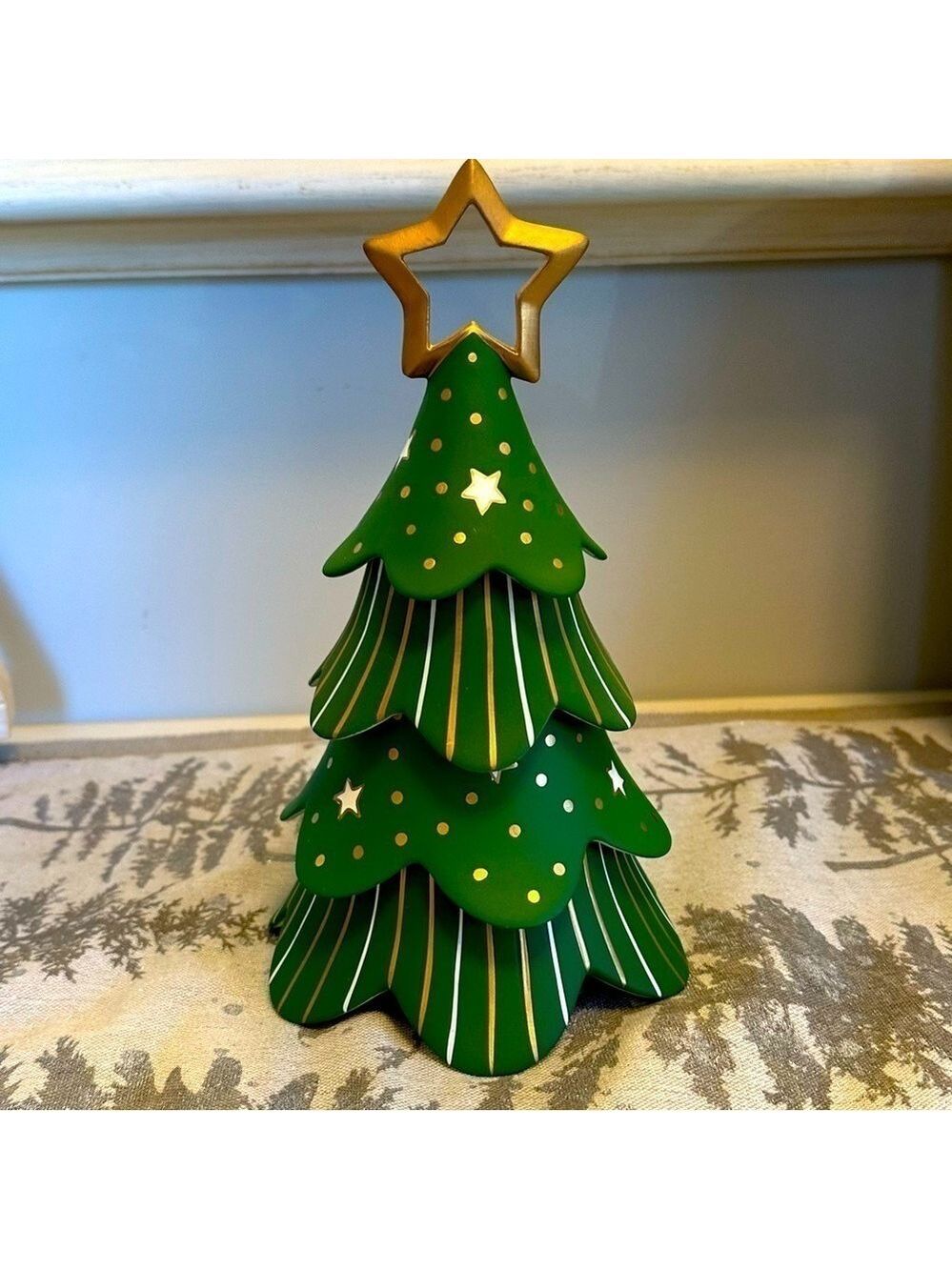 PartyLite Holiday Cheer Stackable Tree Christmas Ceramic Tiered With StarTopper